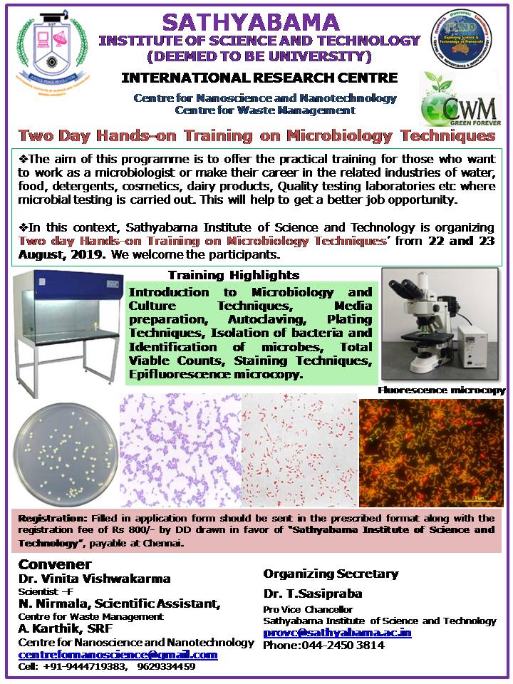 Two Day Hands on Training on Microbiology Techniques 2019